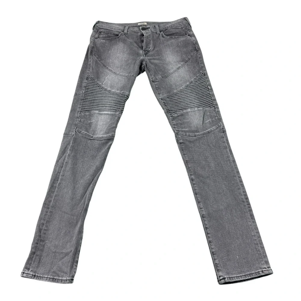 True Religion Rocco Moto Gray Wash Biker Jeans Mens 31x33 Relaxed Skinny